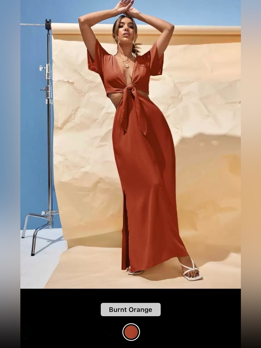 Burnt Orange Tie-Front Maxi Dress